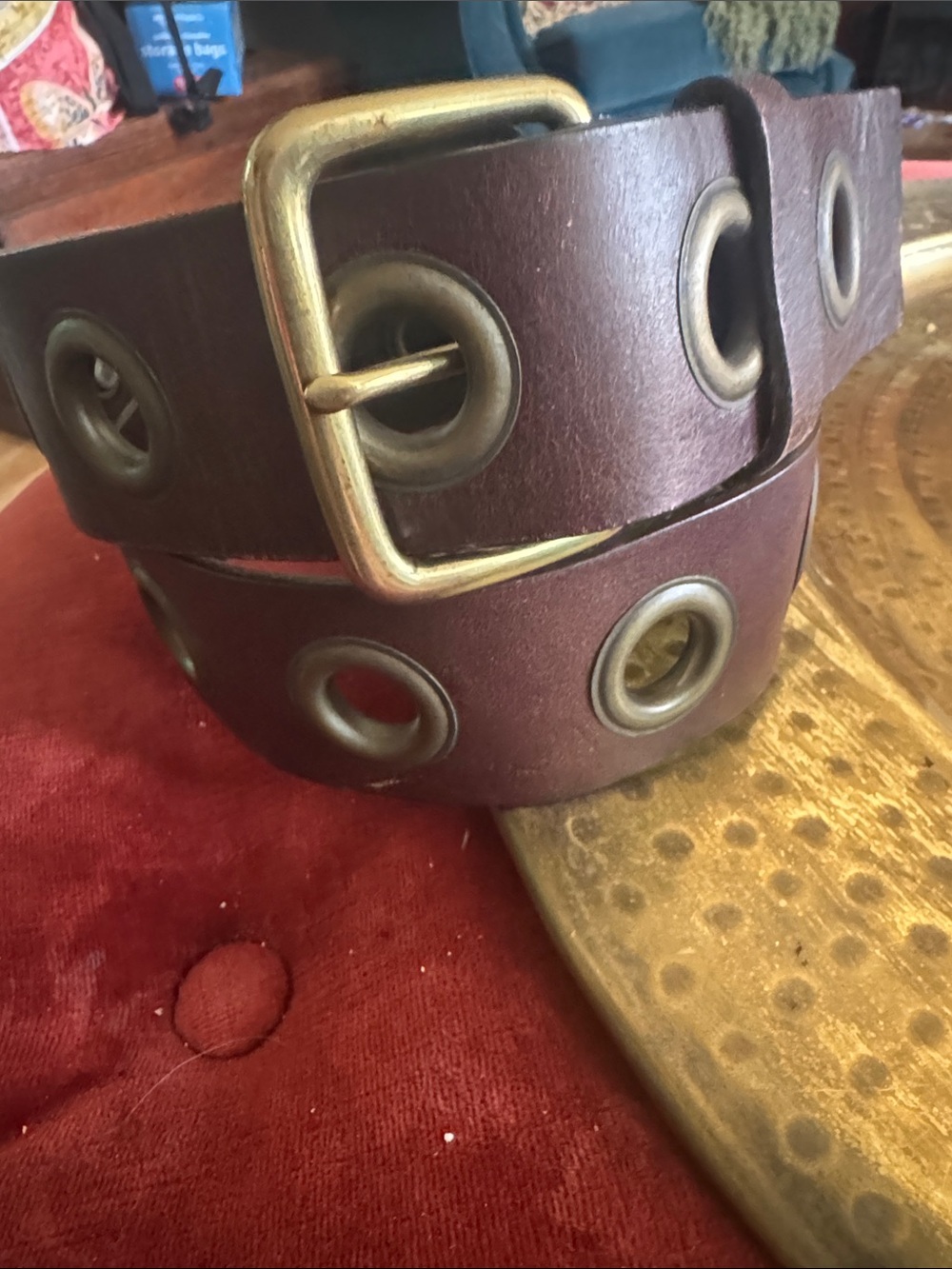GAP Women's Brown Leather Eyelet Belt with Brass Buckle